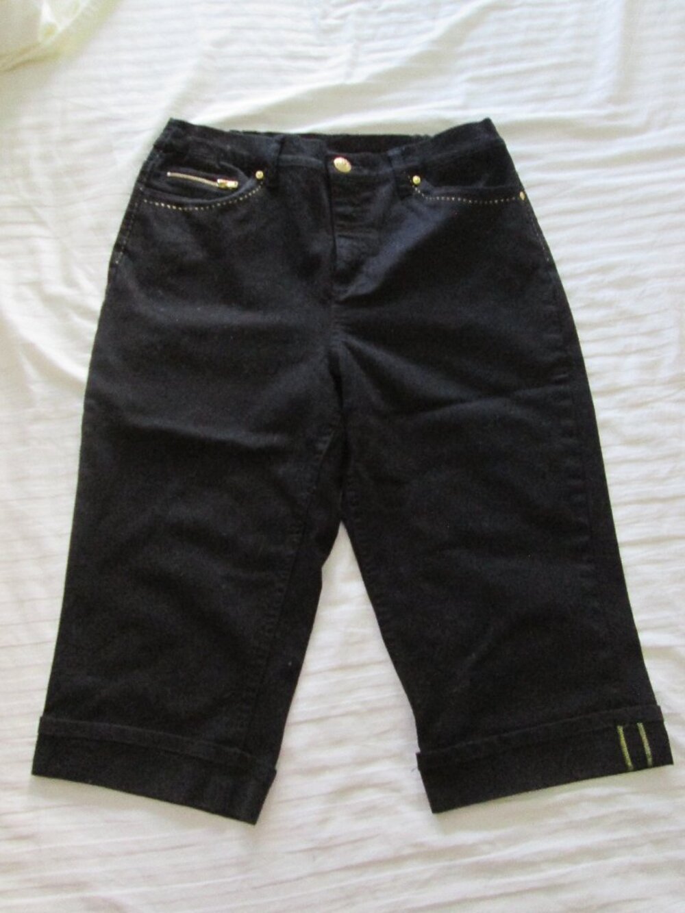 d&co. denim + company rich black denim cuff shorts